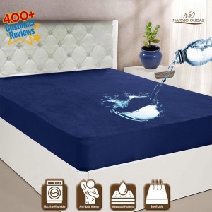Waterproof Mattress Cover King Sized Mattress Protector Anti Slip Double Bed Fitted Bed Sheet | Narmo Gudaz | Navy Blue